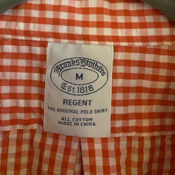 Brooks Brothers Orange and White Casual Short Sleeve Dress Shirt Men’s Medium - Picture 4 of 5